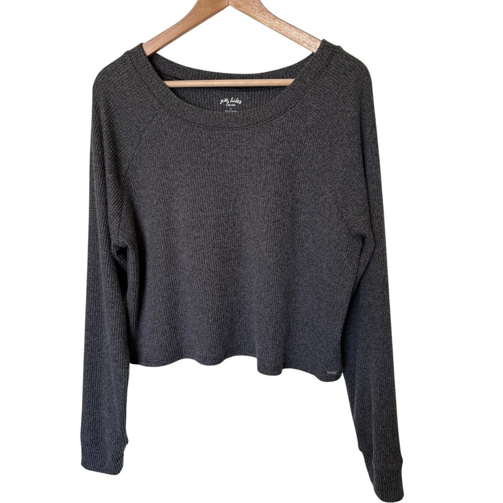 Gilly Hicks Cropped Top Women S Charcoal Grey Exc. Ribbed Raglan Long Sleeve